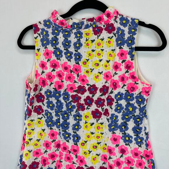 Talbots Eyelet Floral Shift Dress Women's 2 Ruffle V-Neck Sleeveless Knee Length - Picture 6 of 7